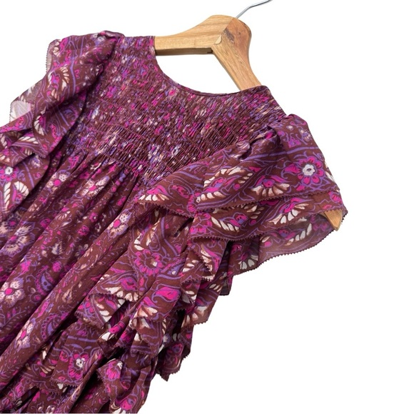 Ulla Johnson Addie Smocked Ruffle Silk Top Size 0 Floral Paisley Print - Picture 4 of 12